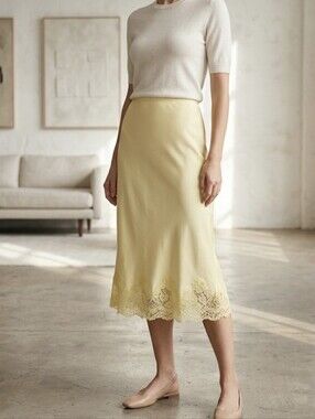 NWOT Women's Yellow Lace Trim Slip Skirt - Willow & Wind